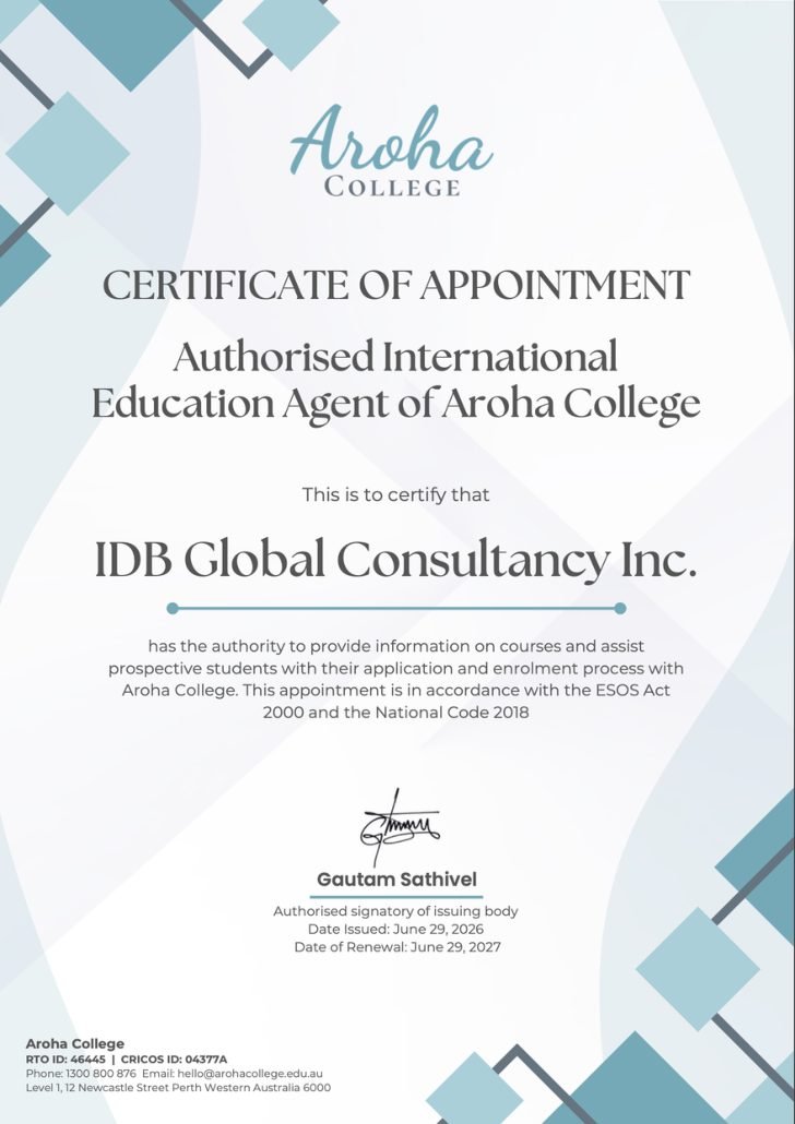 Certificate supplied for Aroha College