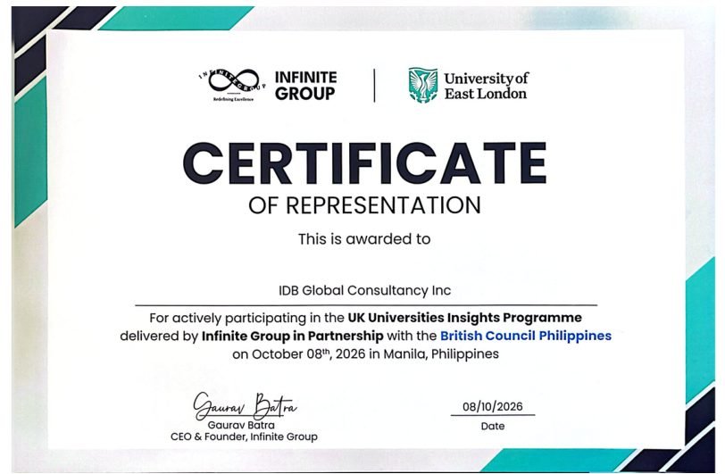 Certificate supplied for University of East London · Infinite Group