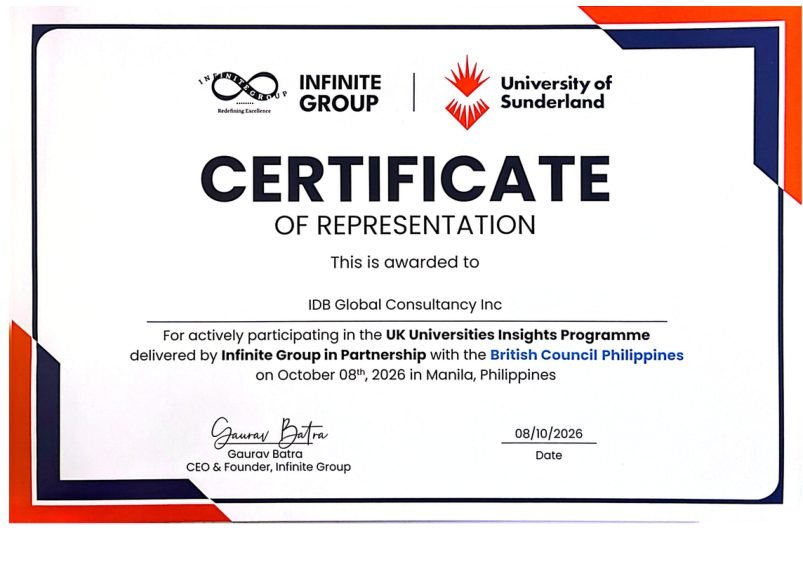 Certificate supplied for University of Sunderland · Infinite Group