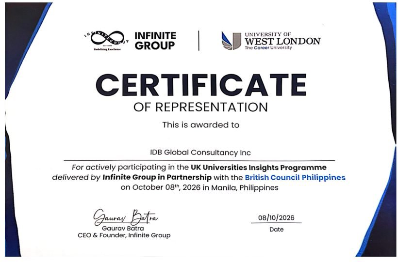 Certificate supplied for University of West London · Infinite Group